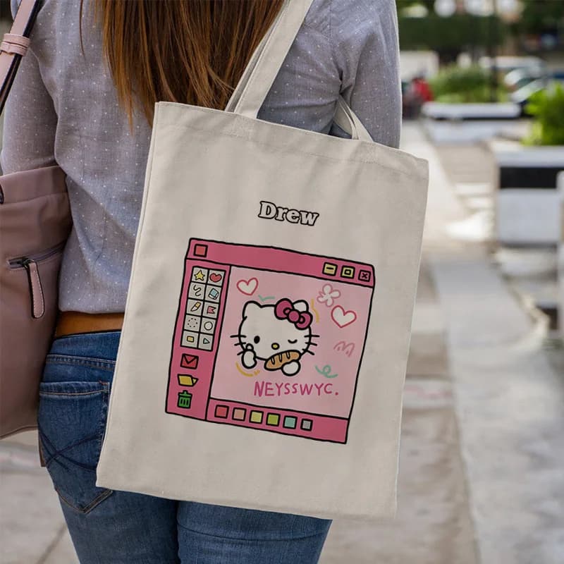 Borsa a Tracolla in Tela Stile Hawaiano con Motivo Gattino per Donne, Borsa Ecologica per la Spesa, Borsa Casual per Uso Quotidiano