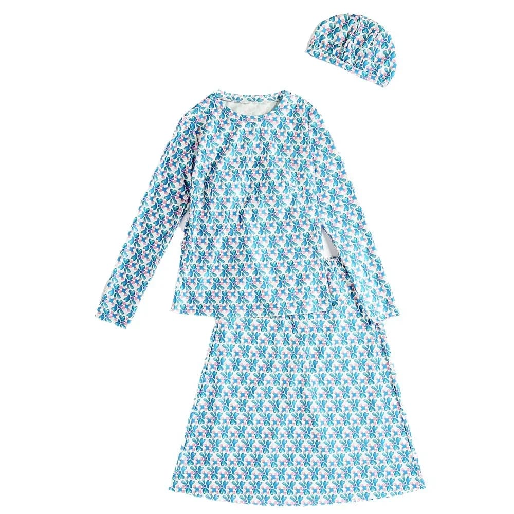3 pezzi costumi da bagno stampati musulmani modesti Burkini costume da bagno islamico bikini copertura completa costumi da bagno costumi da bagno arabi top gonna cappucci set