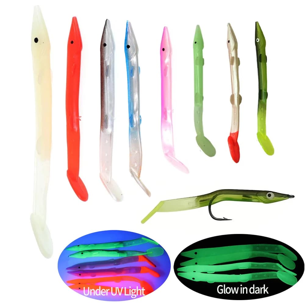 8 pz. Esche Morbide in Plastica a Forma di Pesce, Rig Sabiki, Esche per Anguille, Esche da Pesca in Acqua Salata con Occhi, Esche Morbide per Anguille da Sabbia, Pesca in Mare