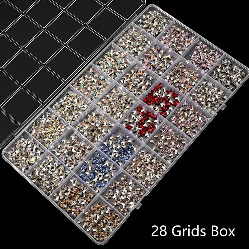28 Griglie Ciondoli per unghie Scatola portaoggetti per gioielli con diamanti Trasparente Nail Art Strass Strumento Display fai da te Custodia per organizer Scatola da salone