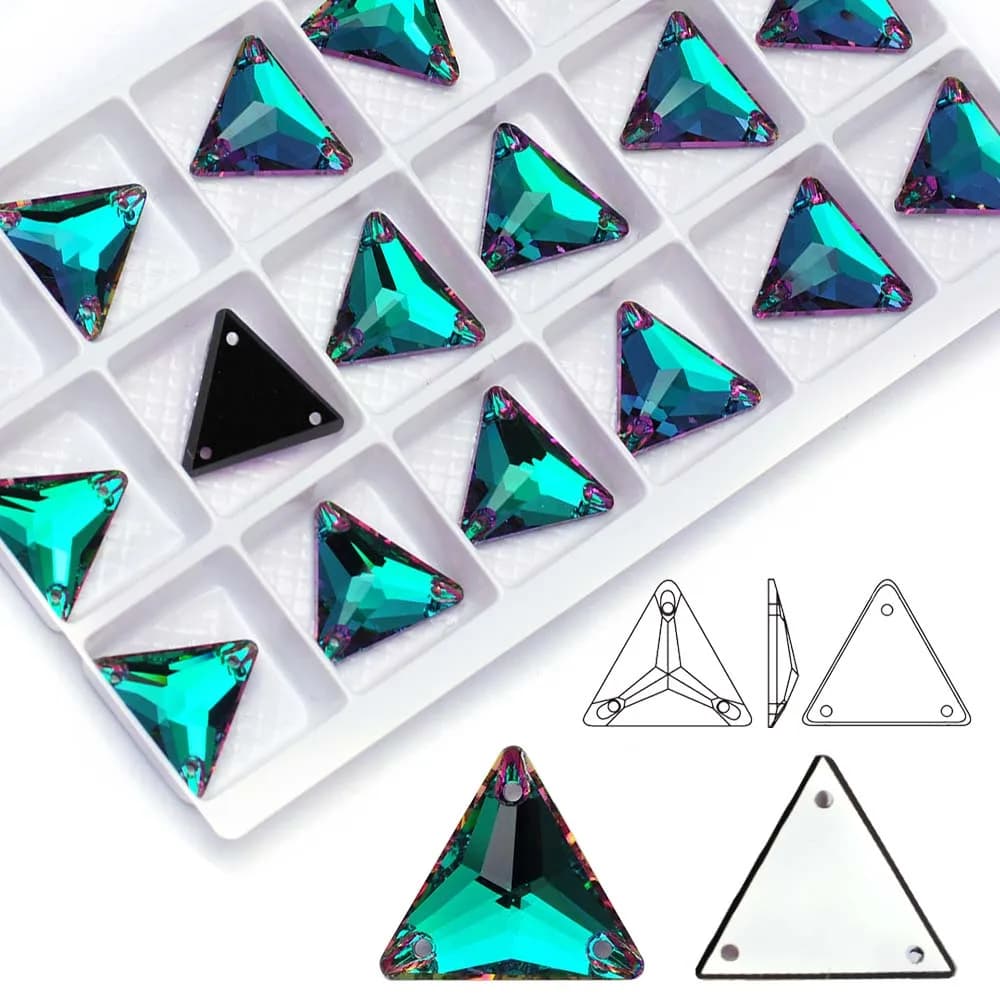 Strass in Vetro Cristallo Smeraldo Vitrail a Forma Triangolare Piatto Non Termoadesivo per Cucire su Vestiti, Scarpe, Borse - Ingrosso