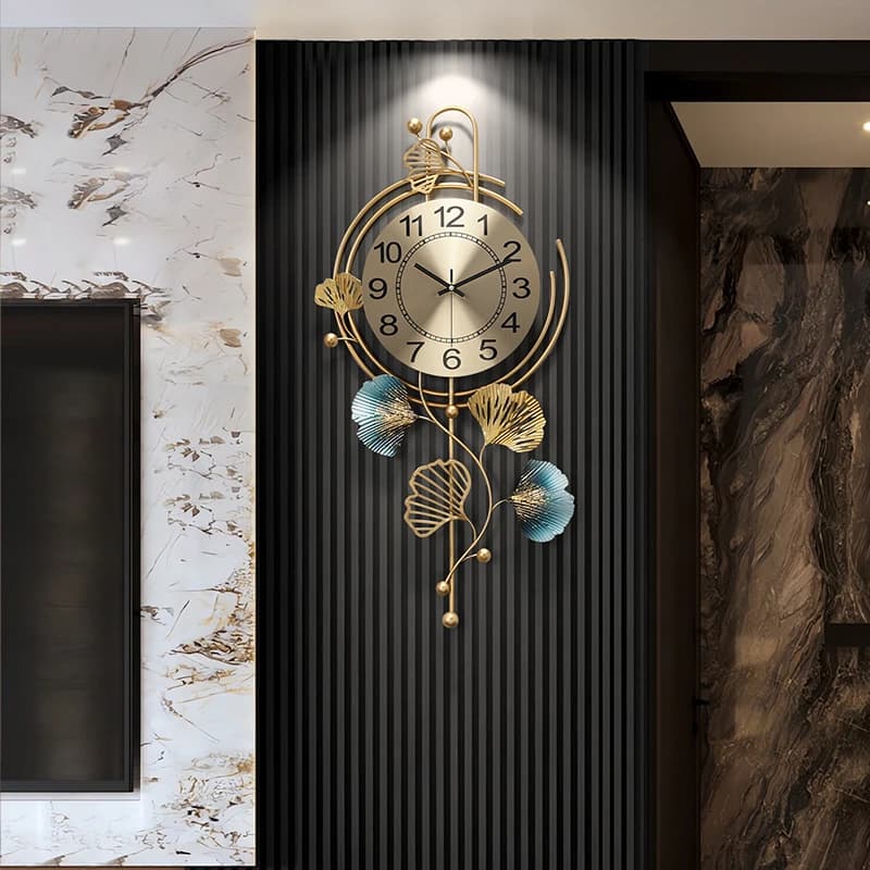 Metal Wall Clock Modern Luxury Living Room Decor Silent Quartz Movement Botanical Home Decoration Wall Mounted Clock