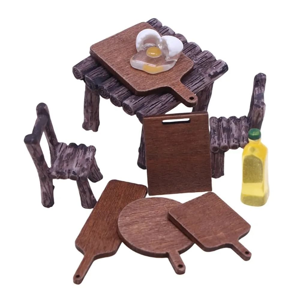5Pcs Wood Dollhouse Kitchen Accessory Round Square Detailed Workmanship Miniature Cutting Board Miniature Kitchen Decor