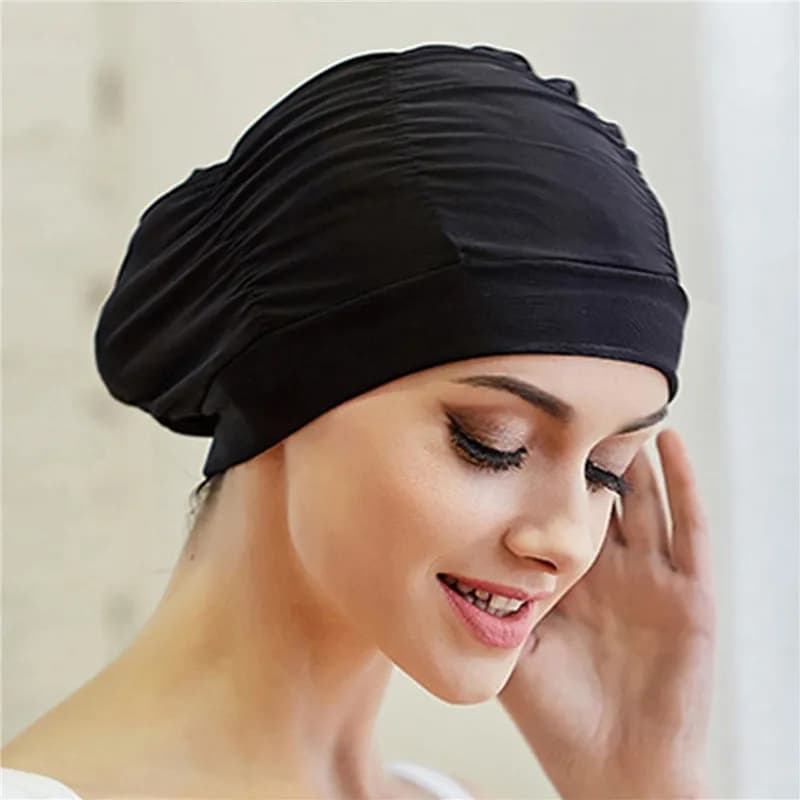 Women's Long Hair Pool Sea Sports Water Sports Nylon Fabric Folded Elastic Swimwear Hat Urbante