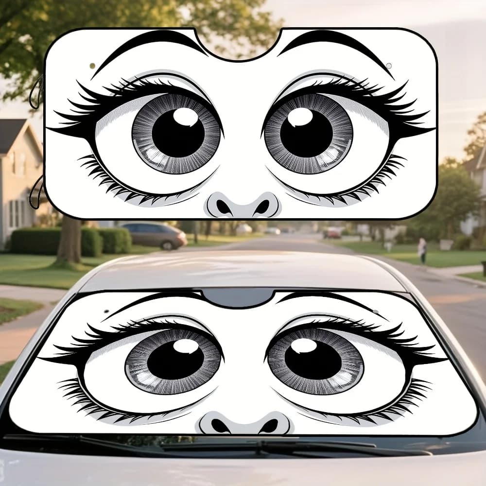 1pc Anime Big Eyes Car Windshield Sun Shade - Cute Cartoon Design, UV Protection, Heat Reduction, Easy Installation For Daily Co