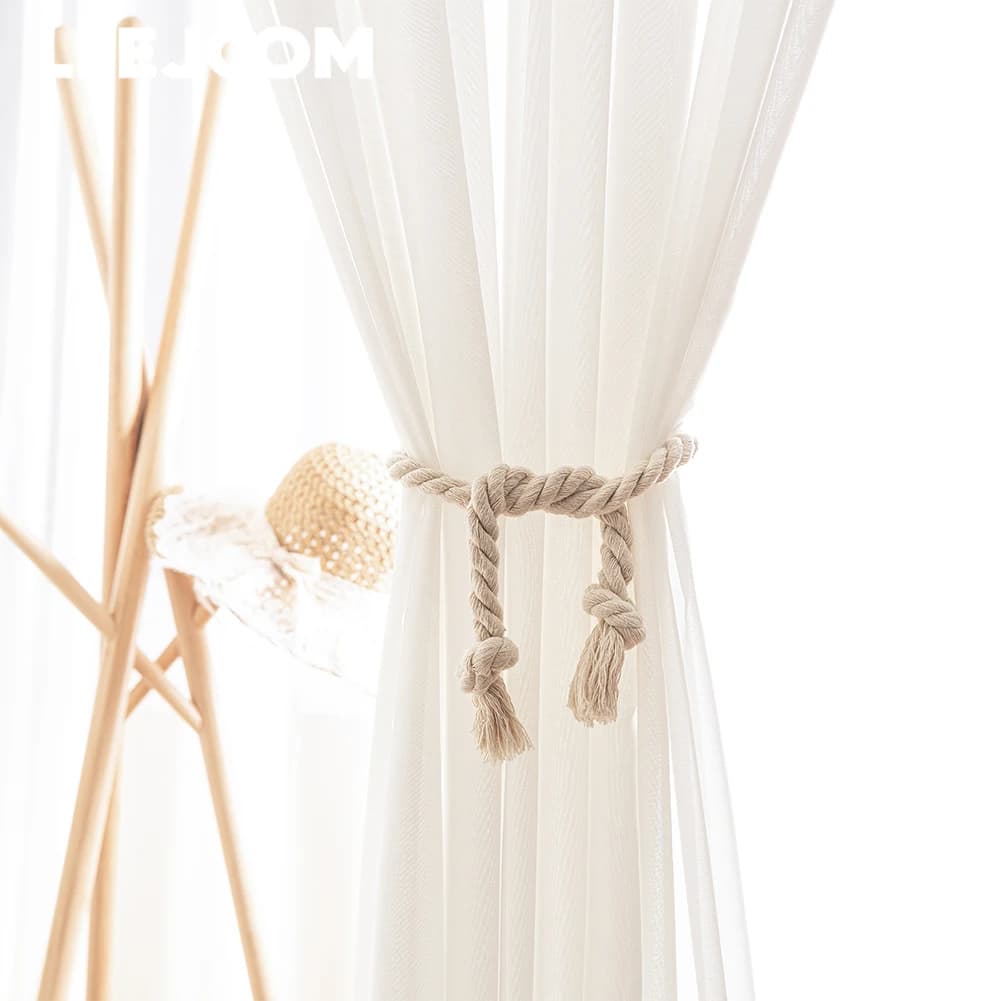 1 paio di supporti per clip per tende con nappe nordiche, cinghie per tende in lino grossolano beige, accessorio per fasciatura, corda decorativa per la casa