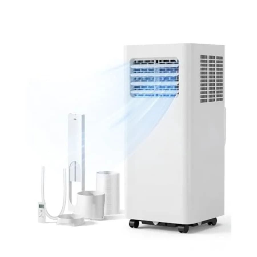 Condizionatore d'Aria Portatile 8000 BTU 3-in-1, Raffredda 350 Piedi Quadrati, Silenzioso con Ventilatore, Deumidificatore, Display LED, Telecomando, Timer 24H, Kit per Finestra