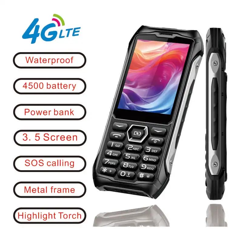 EAOR Telefono Cellulare 4G IP68 Impermeabile Robusto con Display IPS da 3.5 Pollici, Batteria Grande, Funzione Powerbank, Tastiera, Tasto Laterale per il Volume, SOS, Torcia