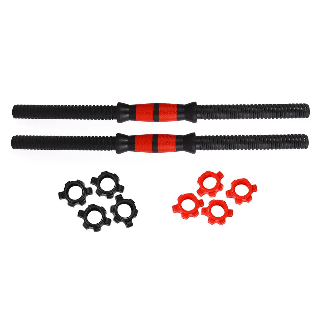 Set Professionale di Barre di Collegamento per Manubri, Attrezzatura Fitness Domestica, Asta Rossa da 50 cm, 4 Dadi Rossi e 4 Neri, Robusta e Resistente
