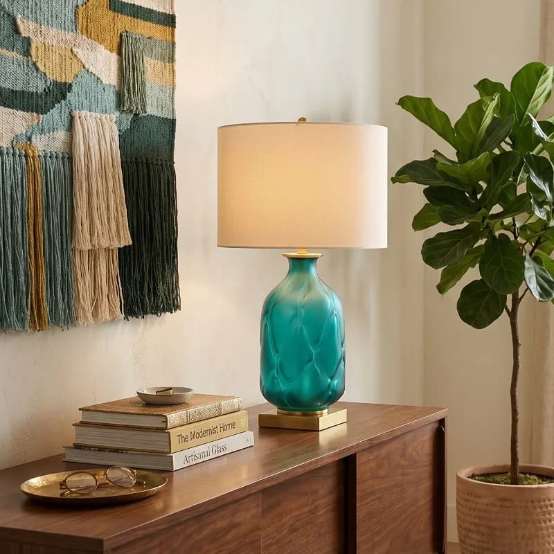 French Emerald Green Glass Desk Lamp Nordic Living Dining Room Foyer Home Decoration Ornaments Study Bedroom Bedside Table Light