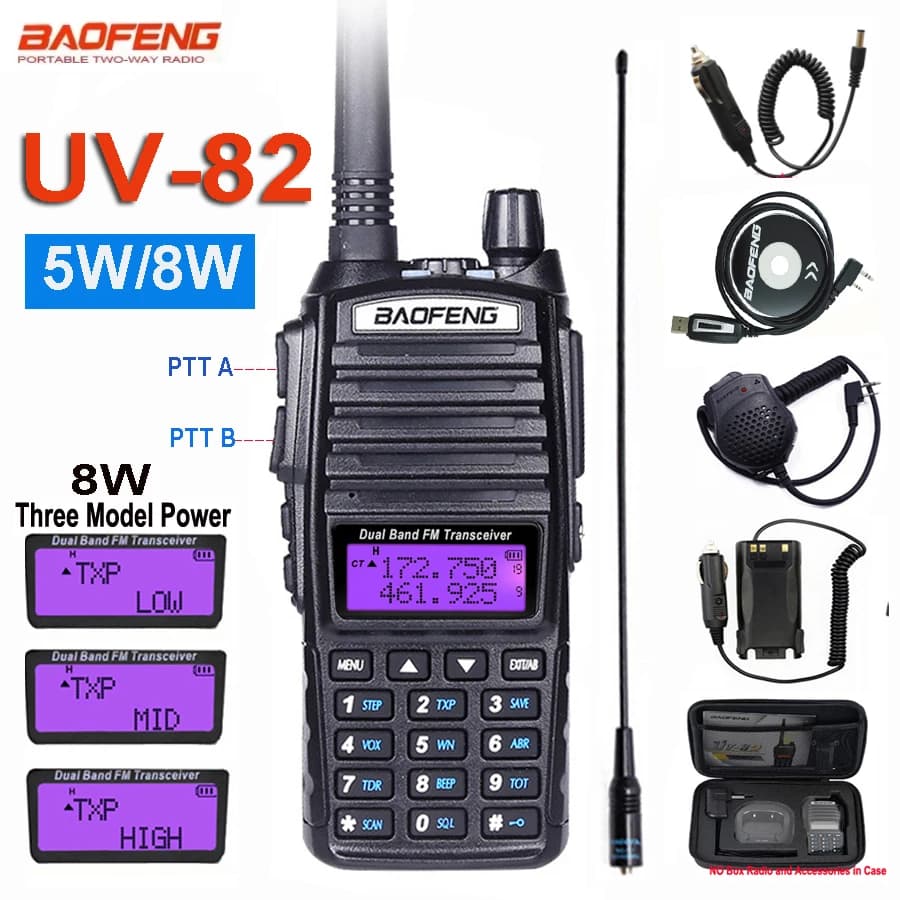 Baofeng UV 82 Walkie Talkie Reale 5W 8W Ham Radio Comunicador Dual PTT A Lungo Raggio 2 Vie Portatile FM Amateur Stazione Radio