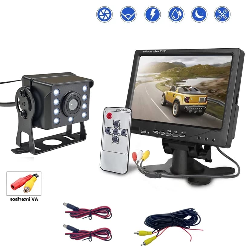 Car 7-inch IPS screen 6V/36V car display with night vision reversing LED rear-view infrared LED 1920 * 1080 DVD camera