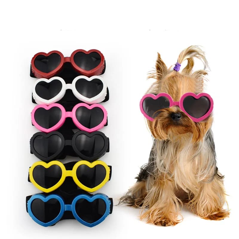 1 Pc Heart-shaped Small Dog Sunglasses Waterproof UV Protection Cat Sun Glasses with Adjustable Strap Goggles Pet Products