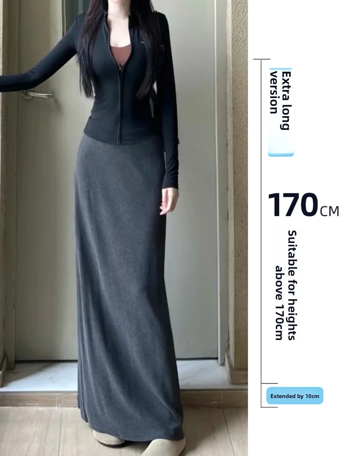 Extended Size High Waist A-Line Skirt Women's Lazy Sle Soft ey Spring Autumn Midi Skirt Comfortable Fit Versatile Long Skirt