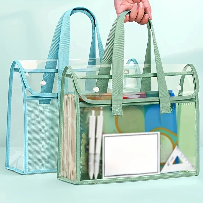 【F】1 Cartella portatile trasparente impermeabile di grande capacità, borsa espandibile per archiviazione documenti, borsa per documenti autoadesiva in PVC