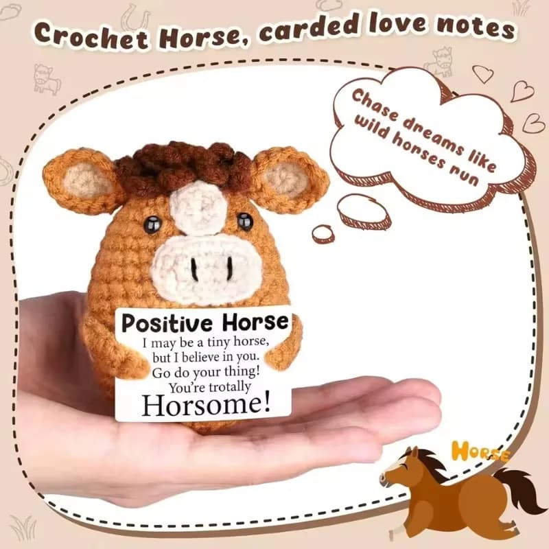 Bambola cavallo di supporto emotivo lavorata a maglia fatta a mano con carta: divertente ornamento da tavolo all'uncinetto – Decorazioni per la casa e regali di Natale
