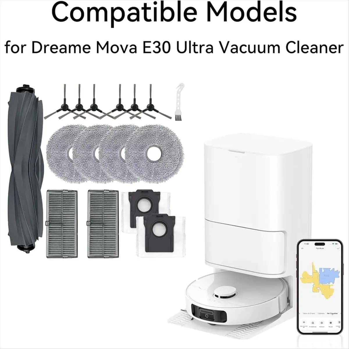 A92G New Replacement Parts for E30 Ultra Robot Vacuum Cleaner Main Side Brush Hepa Filter Mop Cloth Dust Bags