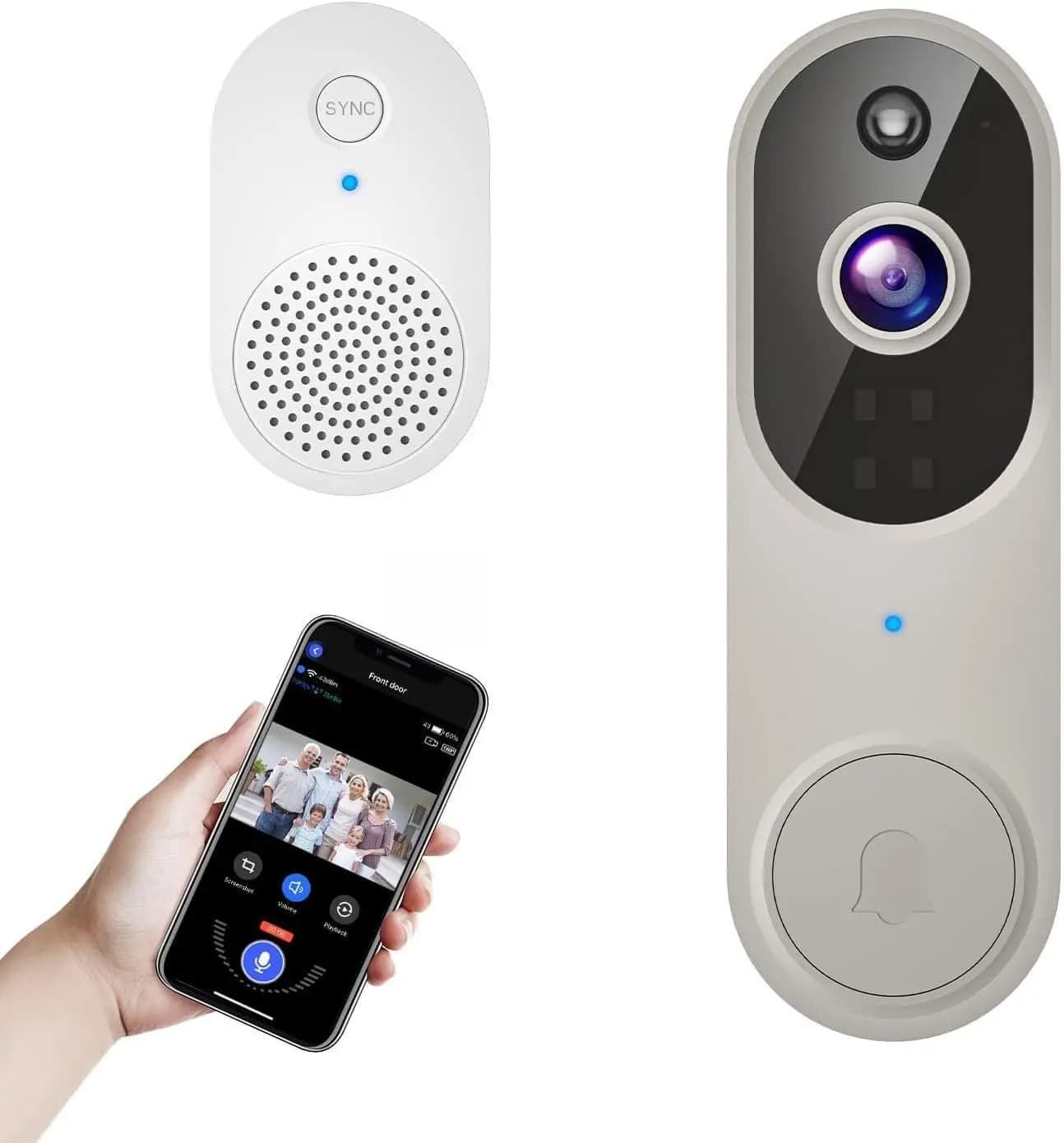 Campanello Video Wireless con Telecamera HD 1080p, Visione Notturna, Rilevamento Umano AI, Audio Bidirezionale, Archiviazione Cloud per la Sicurezza Domestica