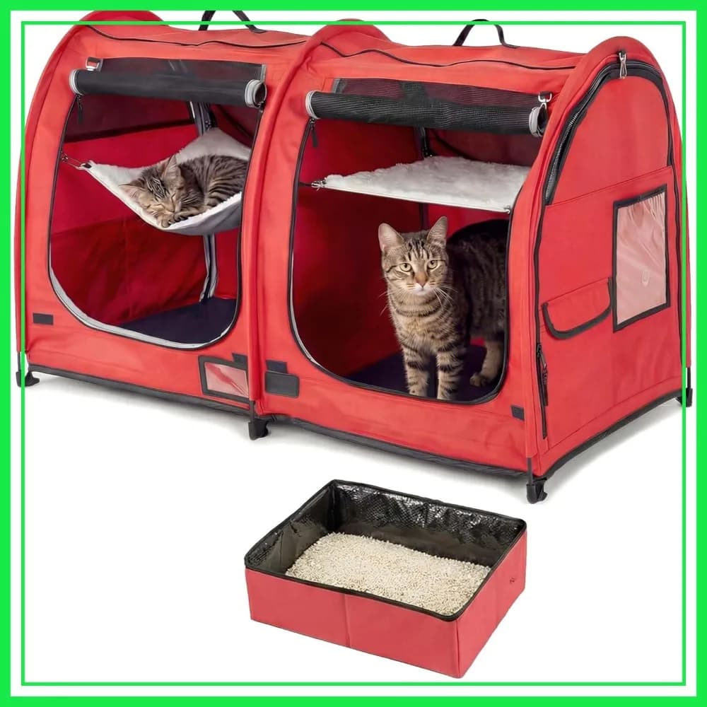 Trasportino Portatile a Doppio Scomparto per Gatti e Cani con Borsa per il Trasporto, Amache, Tappetini e Lettiera