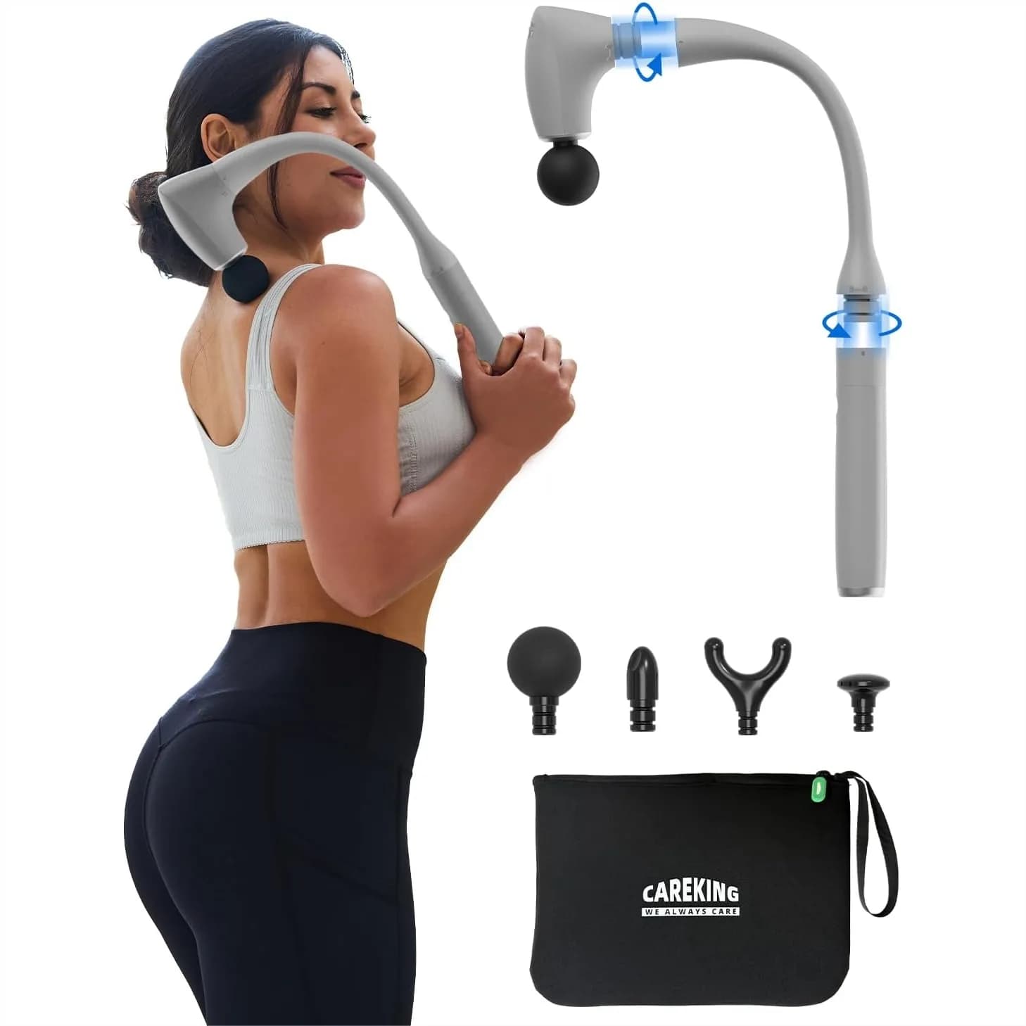 Pistola per Massaggio 2-in-1 Staccabile con Manico Estensibile, Massaggiatore per Tessuti Profondi per Sollievo Muscolare, Portatile per Collo e Spalle