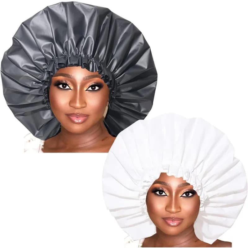 2 Confezioni di Cuffie da Doccia Jumbo, Extra Large, Impermeabili, Riutilizzabili e Regolabili per Donne (Nero e Bianco)