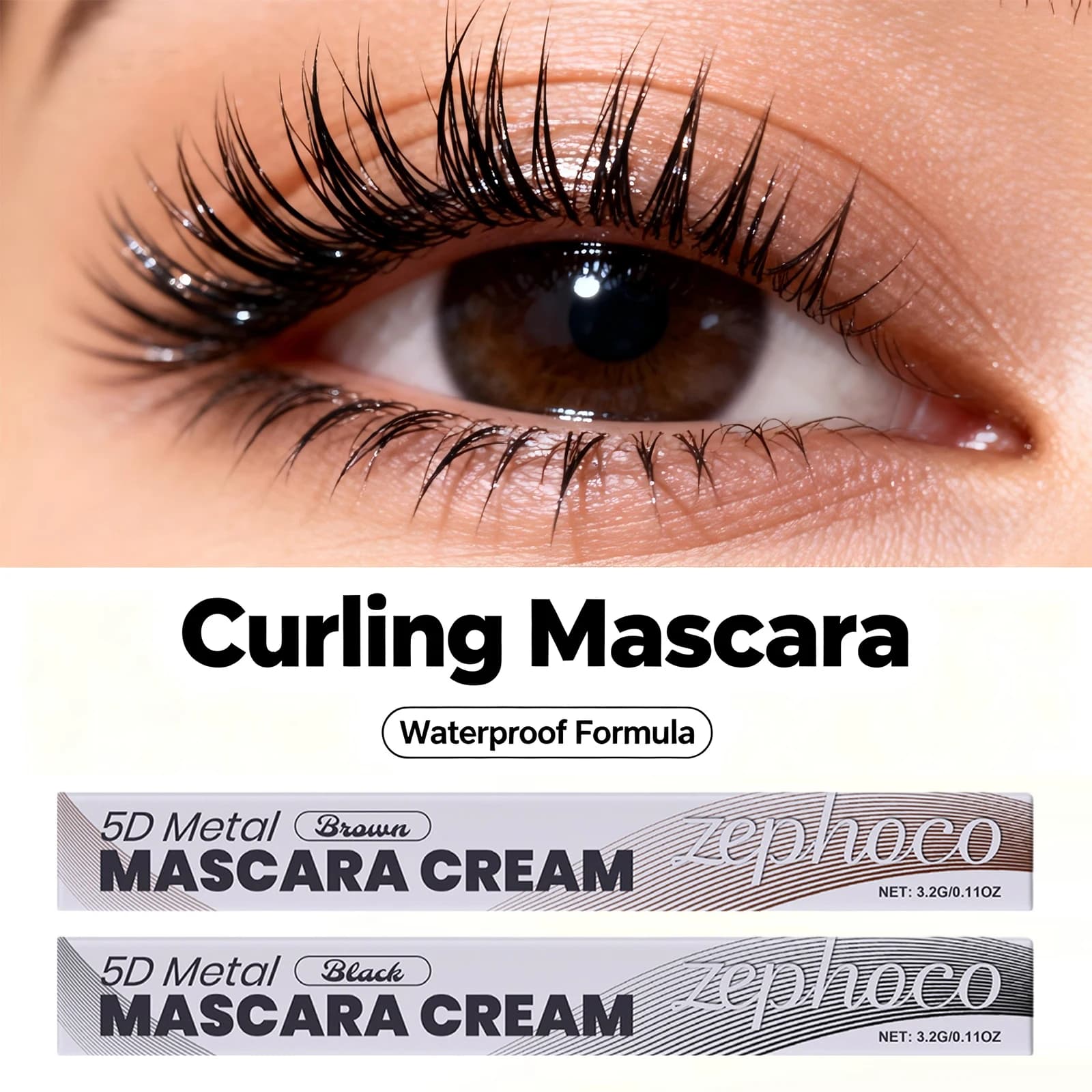 Curling Mascara Cream 5d Metal Waterproof and Sweatproof Lengthening Mascara Quick-Drying Black Mascara Eye Makeup