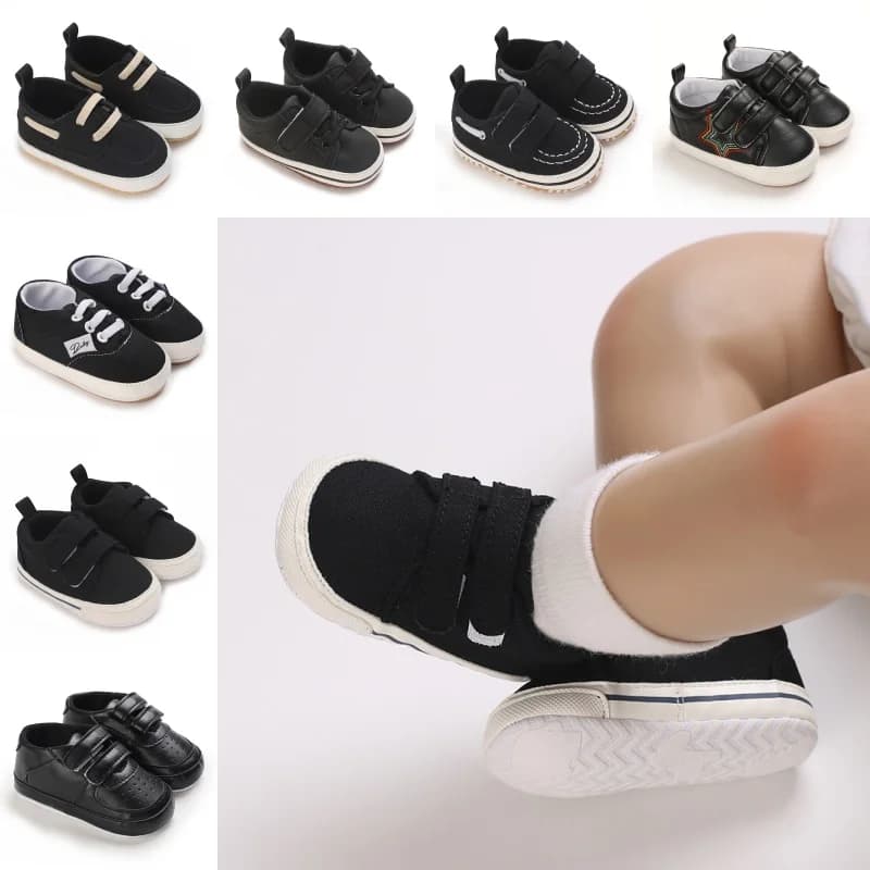 Scarpe da primo passo multifunzionali primaverili autunnali in tela nera unisex Calzature sportive casual comode con suola morbida