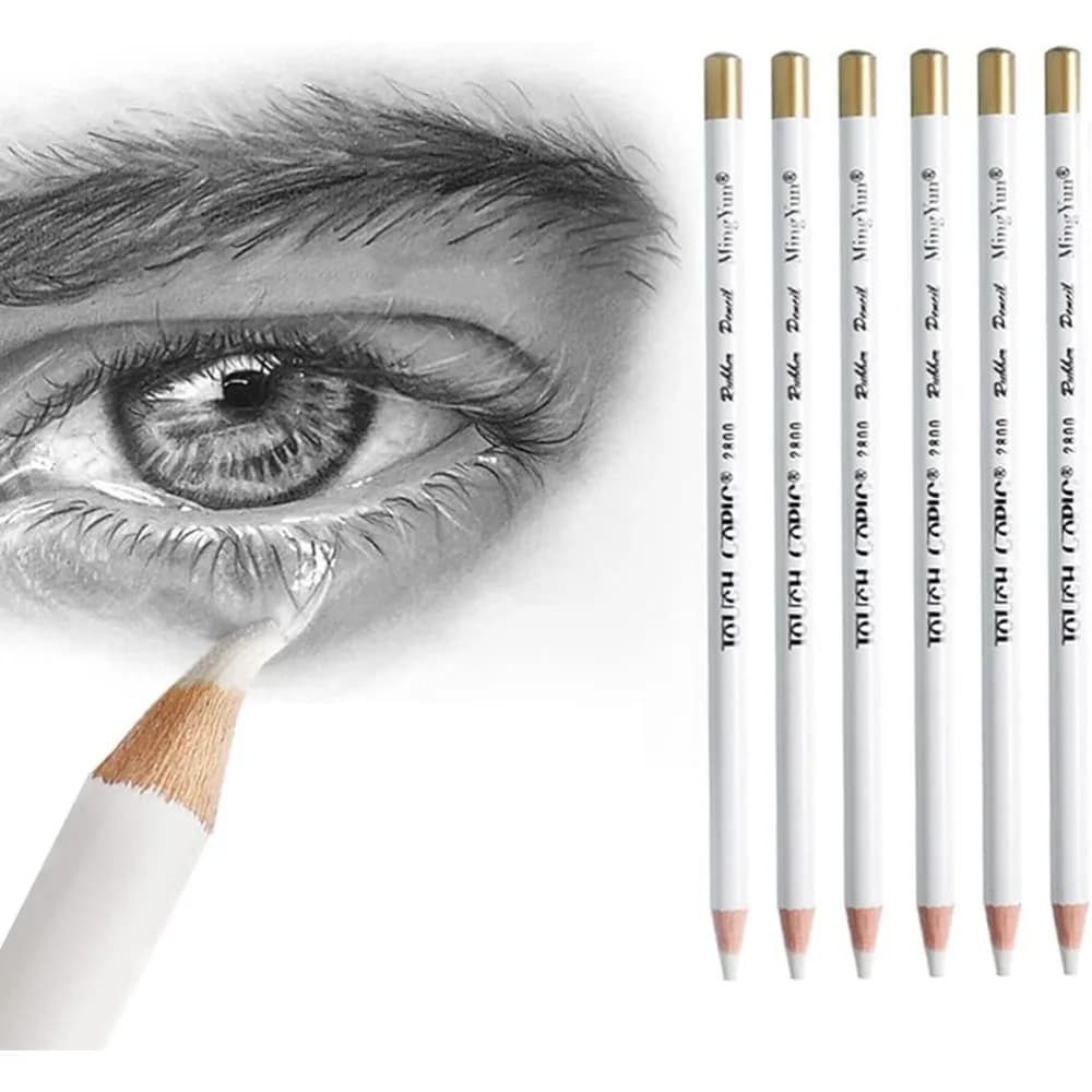 Eraser Pencils Set for Artists, Wooden Sketch Professional Highlight Painting Eraser Pen for Sketching Charcoal Drawings, Revise Erasing Details for Students Limner, 6PCS