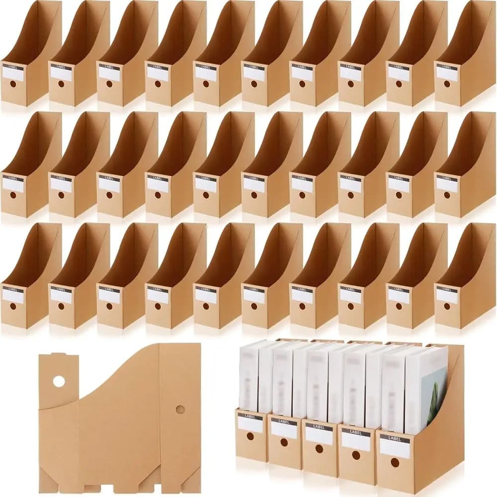 50-Pack Cardboard Magazine Holders with Labels for Storage, Ideal for Home, Office, and School Supplies, Brown