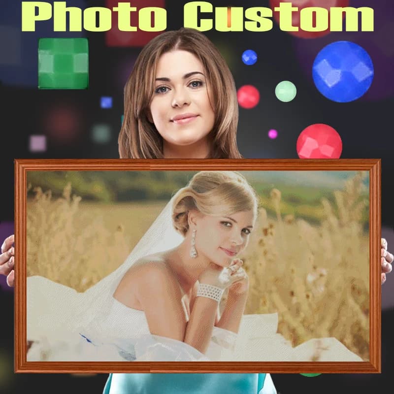 HOMFUN Foto di pittura con diamanti Immagine quadrata/rotonda personalizzata di strass Diamante Ricamo Regalo per bambini, diserbo e genitori