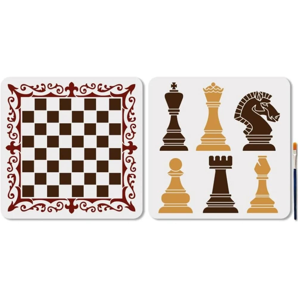 2 pezzi pezzi degli scacchi stencil pizzo scacchiera arte artigianale stencil 11,8 × 11,8 pollici riutilizzabile re regina cavaliere modello set