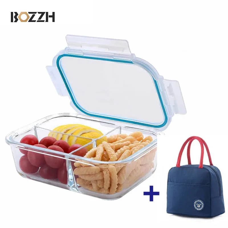 BOZZH Glass Bento Lunch Box Bento Box per microonde con sacchetto termico contenitore per alimenti conservazione Bento BoxTupper Cristal Meal Prep