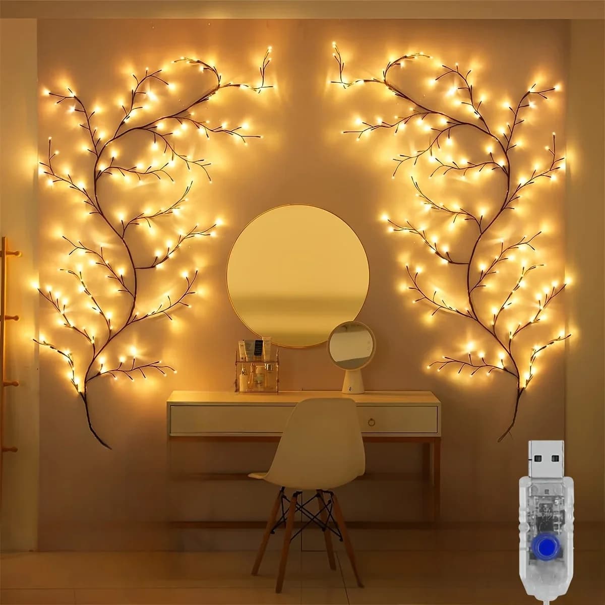 Luci LED a forma di vimini flessibili, 8 modalità, luce decorativa per albero di rattan, luce notturna, per parete, camera da letto, interni ed esterni, Natale