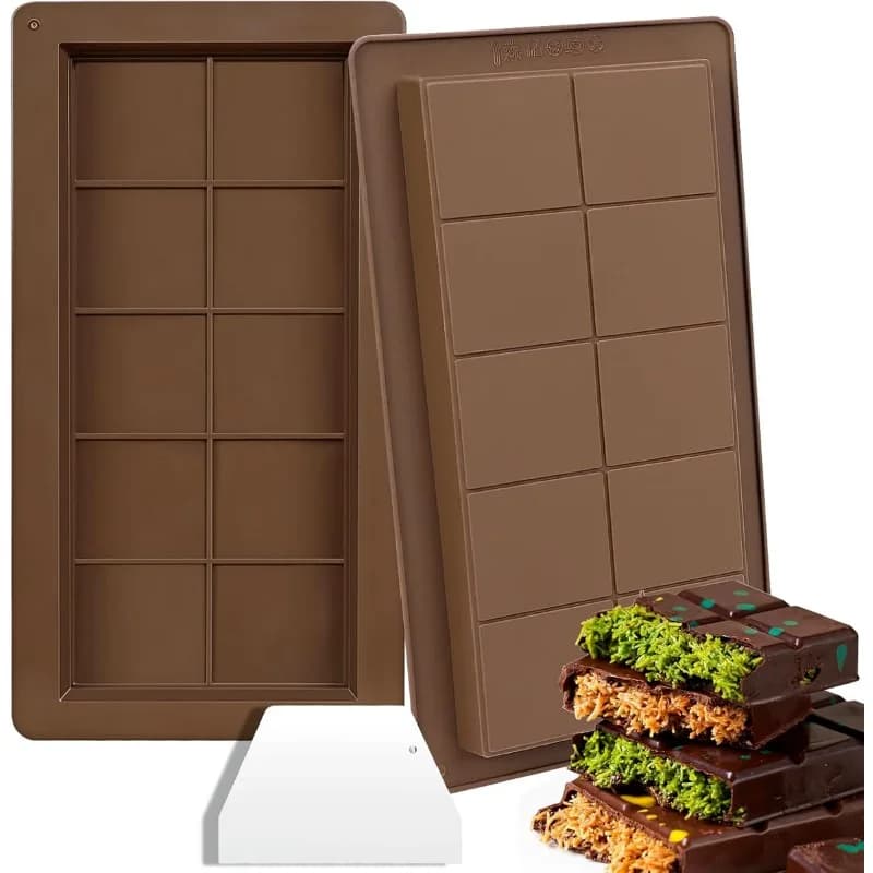 10-Cavity Silicone Chocolate Mold with Scraper for Protein Bars Wax Melts Handmade Gifts Food Grade Easy to De-Mold