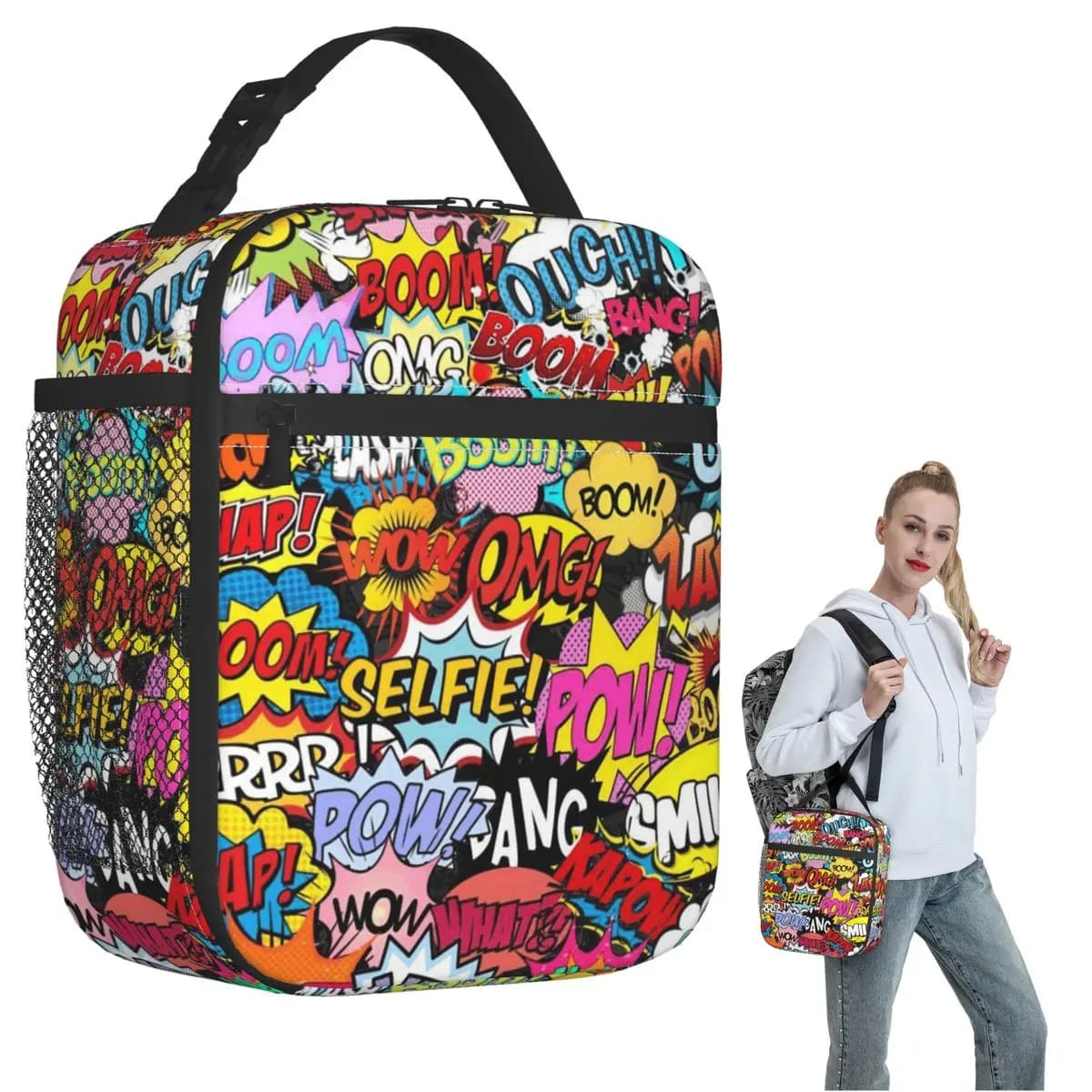 Borsa termica per il pranzo Fun Street Graffiti Comic Pop Art per donne e bambini, scatole portatili per alimenti, borsa termica per il pranzo