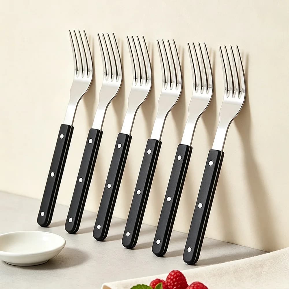 6Pcs Mirror Dinner Fork Tableware Acrylic Clip Stainless Steel Handle Fork Set Western Dessert Cake Fruit Fork Kitchen Cutlery