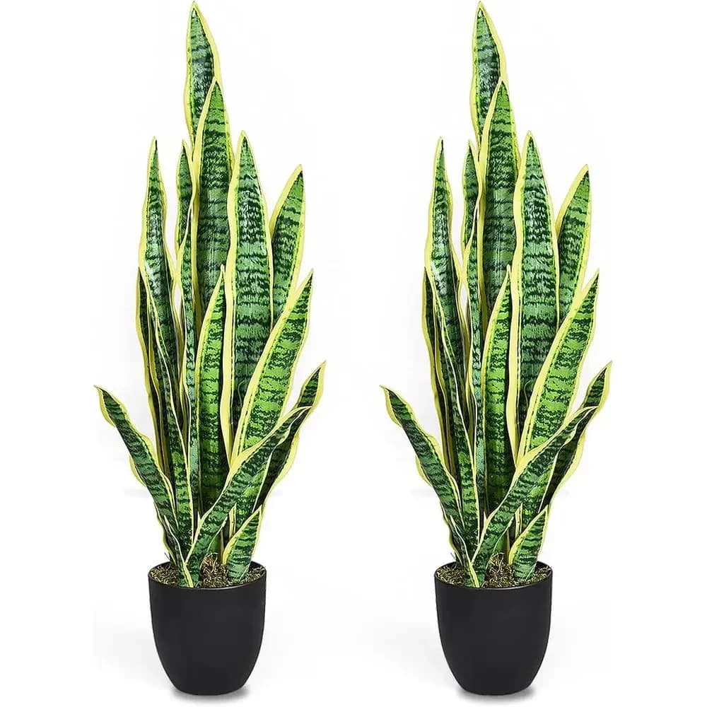 Set di 2 Piante Artificiali in Vaso Alte 36 Pollici, Grande Sansevieria con 6 Vasi e 20 Foglie per Arredamento Soggiorno