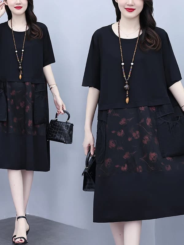 Summer New Fashion plus Size Dress Draped Slimming Concealing Design Trendy Skirt Women's Casual Comfortable Breathable