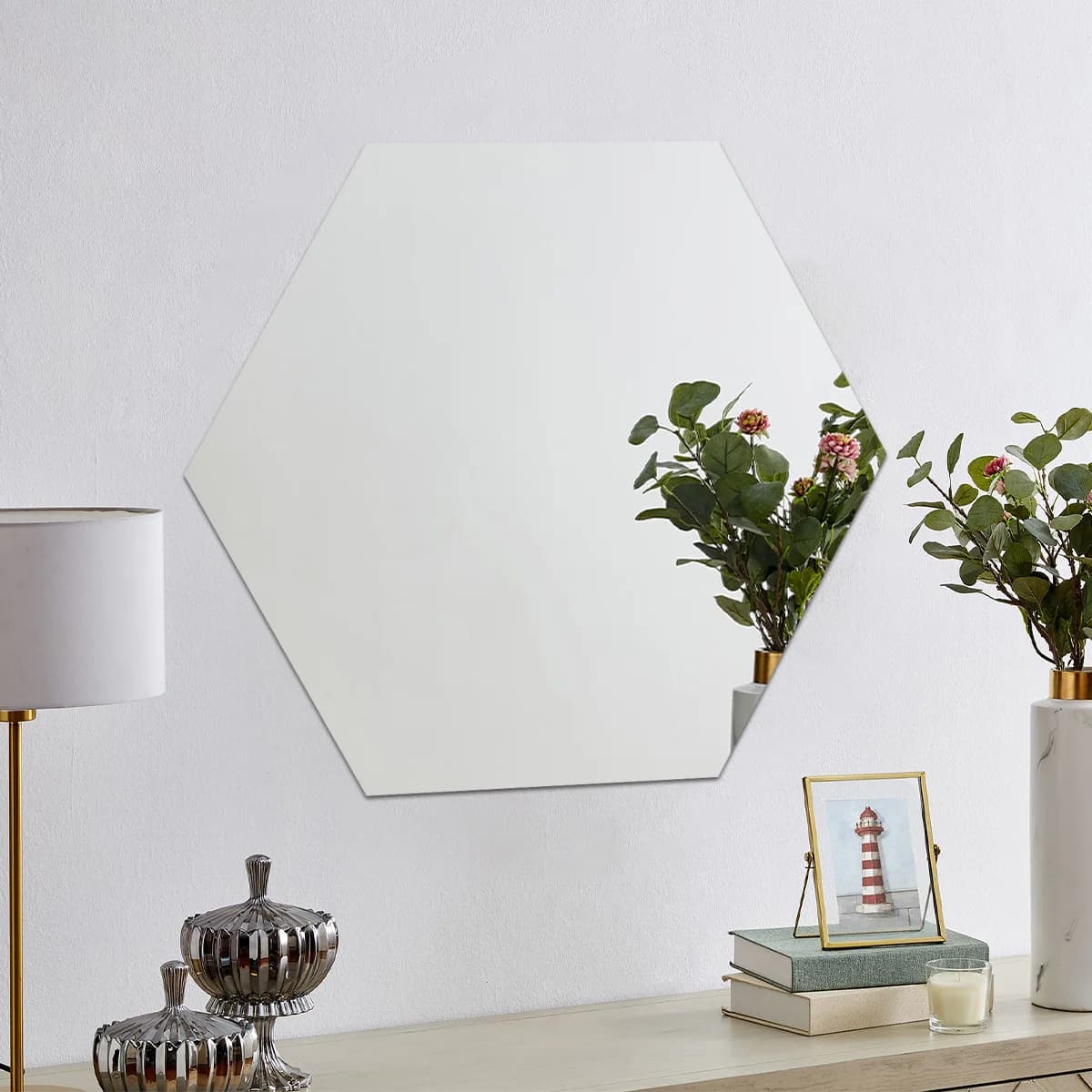 Decalcomanie da muro a specchio esagonale - Decorazione geometrica autoadesiva per camera da letto e bagno