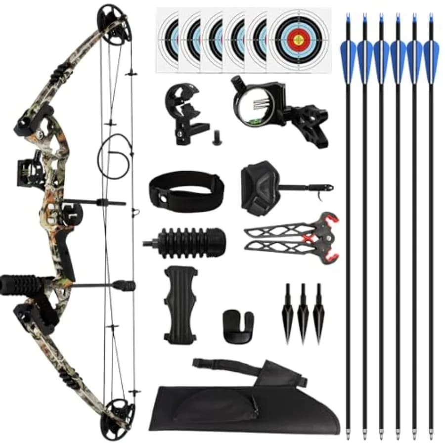 Kit Arco Compound Regolabile per Uso Esterno, Pratica di Tiro al Bersaglio 20-70 libbre, Set da Tiro con l'Arco con Frecce in Carbonio e Accessori