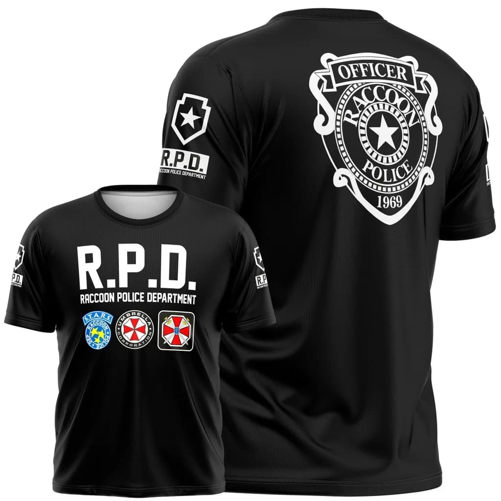 Resident Evil RCP T - Camicia - Nera con grafica ufficiale del Dipartimento della Polizia di Raccoon e Badge per i fan dei videogiochi