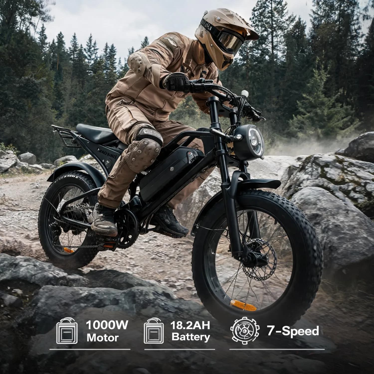 Adult Urban Commuter & Trail Riding Ebike,20" Fat Tire 1000W Brushless Motor,48V 18.2Ah Removable Battery,Max 62 Miles Range,Aluminum Swept‑Back Handlebar & Stem,Steel Shock Fork,Free Bike Bag Air Pump,USA Stock Quick Arrival