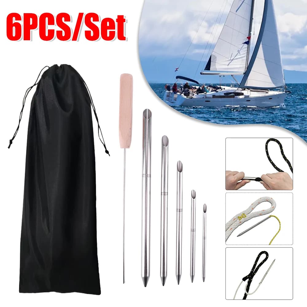 Il kit di strumenti professionali per la giunzione della corda marina da 6 pezzi/set include 5 dimensioni Fids 1 spingitore per la pesca alla vela e legatura dei nodi Stainle