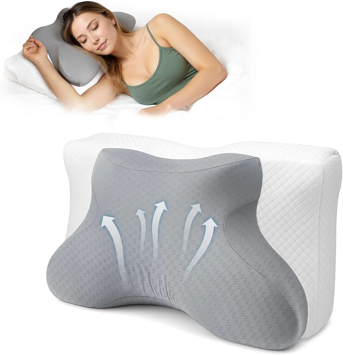 Cuscino Cervicale Regolabile in Memory Foam per Dormire, Supporto Ergonomico per Chi Dorme su un Fianco, sulla Schiena o sullo Stomaco