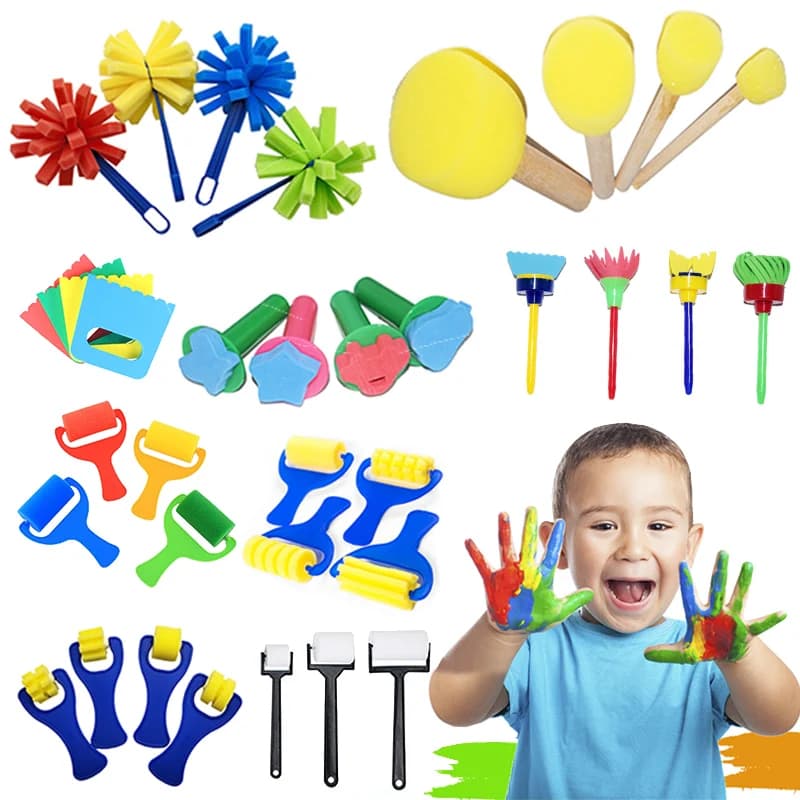 Sponge Brush Set for Painting EVA Stamp Children's Drawing Toys Artistic Supplies Scratch Roller Tools Early Education Toy DIY Puzzle TMZ