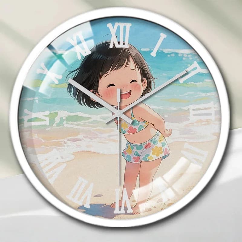 Orologio da parete rotondo silenzioso con disegno Smile On The Beach, adatto per soggiorno, scuola, studio, camera da letto, regali per bambini