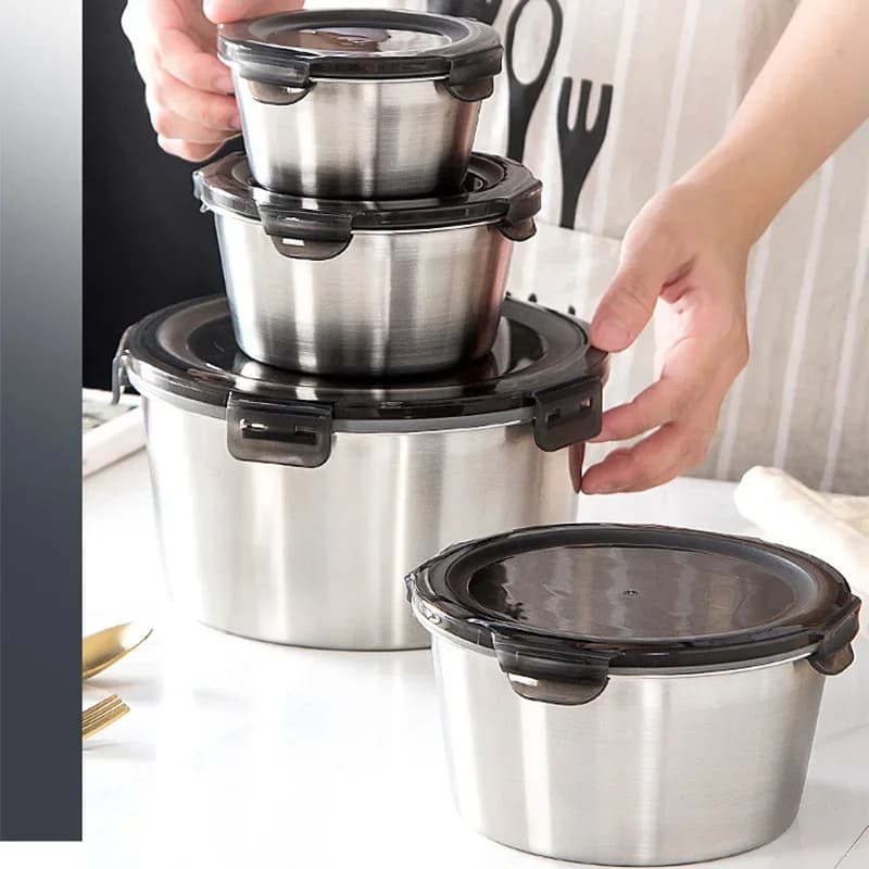 Bento Lunch Box in acciaio inossidabile 304 con coperchio contenitori per alimenti scatola per la conservazione della freschezza scatola per la conservazione a prova di perdite domestica 1100ml 2200ml 600ml