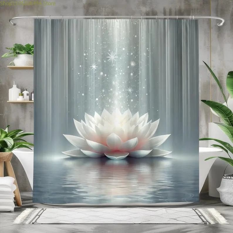 Tenda da doccia con fiore di loto sereno - Design Tranquility Zen, tessuto impermeabile per un elegante arredamento del bagno