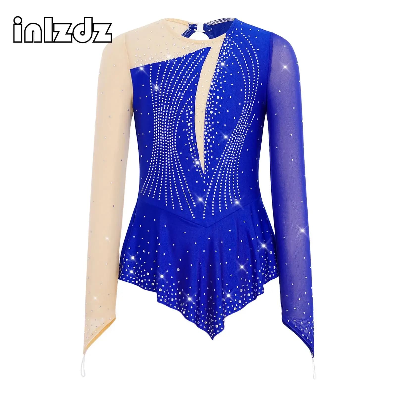 Costume da Ballo per Ragazze, Jersey per Ginnastica, Pattinaggio Artistico, Danza, Maniche Lunghe con Strass, Abito per Competizioni e Spettacoli