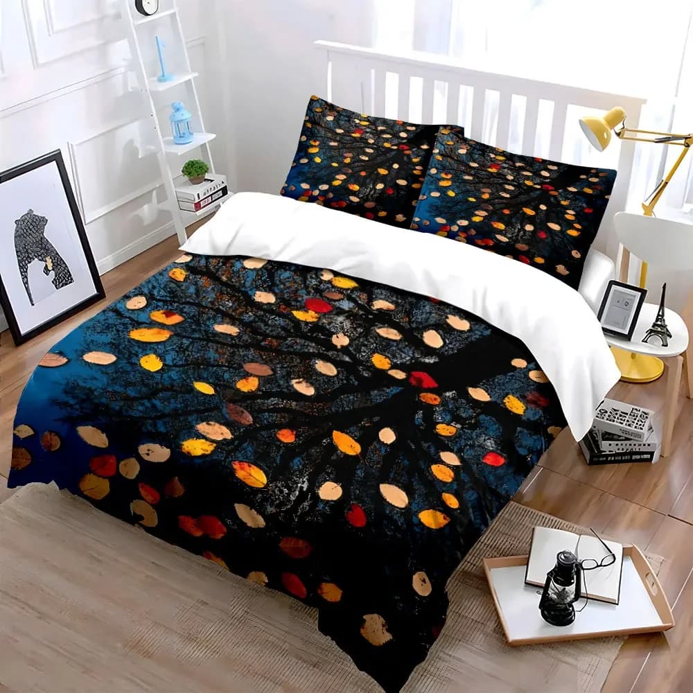 Set decorativo con riflessi di foglie autunnali, set di biancheria da letto morbido e confortevole, include 1 copripiumino e 2 federe, regalo